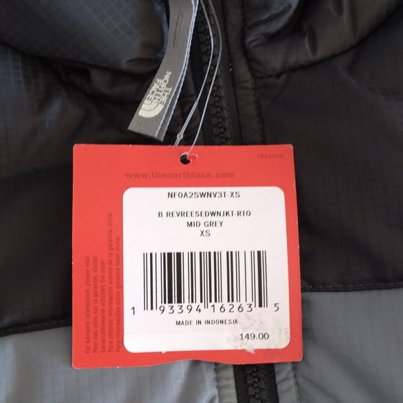 🆕 The North Face Boys Reversible Reese Hooded Down Jacket, X-Small - Mid Grey - Picture 7 of 11